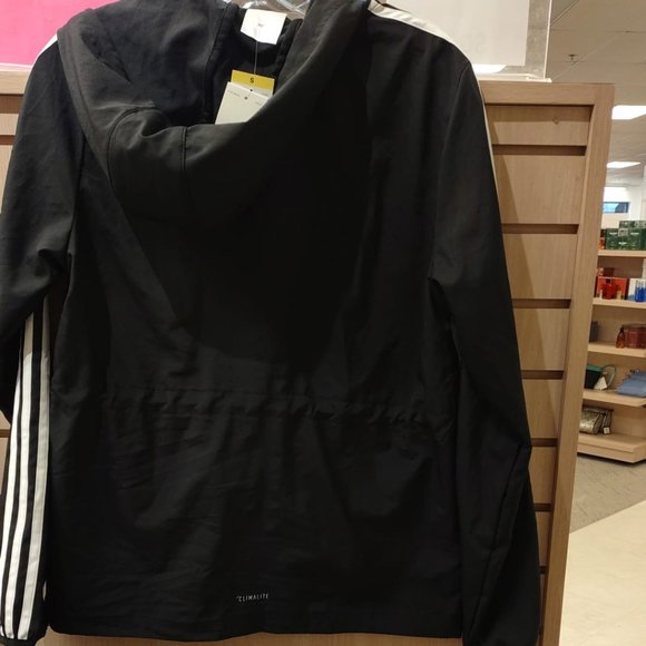 ADIDAS Women Full Zip Hoodie Windbreaker Lightweight Jacket 3 Stripe -Black - Picture 5 of 7